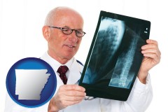 ar map icon and a radiologist looking at an x-ray image