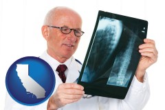 ca map icon and a radiologist looking at an x-ray image