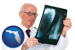 fl map icon and a radiologist looking at an x-ray image