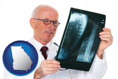 ga map icon and a radiologist looking at an x-ray image