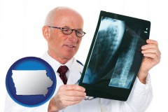 iowa map icon and a radiologist looking at an x-ray image