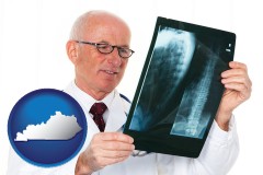 kentucky map icon and a radiologist looking at an x-ray image