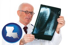 louisiana map icon and a radiologist looking at an x-ray image