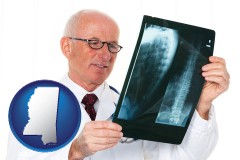 ms map icon and a radiologist looking at an x-ray image