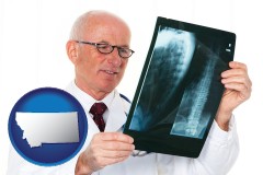 mt map icon and a radiologist looking at an x-ray image