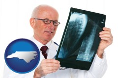 nc map icon and a radiologist looking at an x-ray image