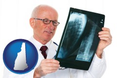 nh map icon and a radiologist looking at an x-ray image