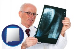 new-mexico map icon and a radiologist looking at an x-ray image