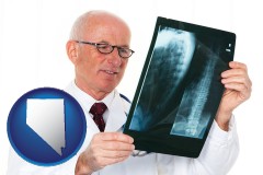 nv map icon and a radiologist looking at an x-ray image
