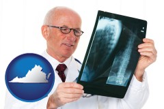 virginia map icon and a radiologist looking at an x-ray image