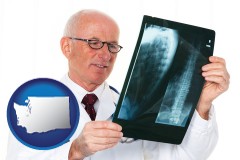 washington map icon and a radiologist looking at an x-ray image