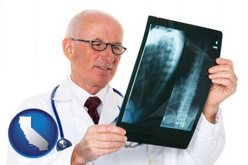 a radiologist looking at an x-ray image - with California icon