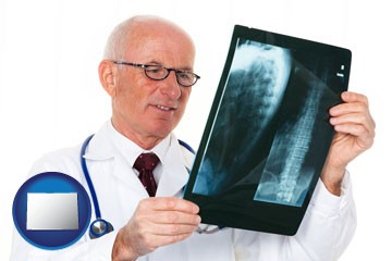 a radiologist looking at an x-ray image - with Colorado icon