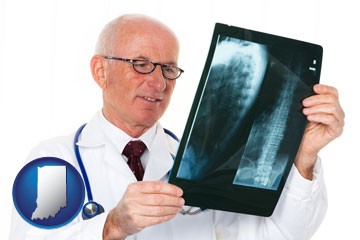 a radiologist looking at an x-ray image - with Indiana icon