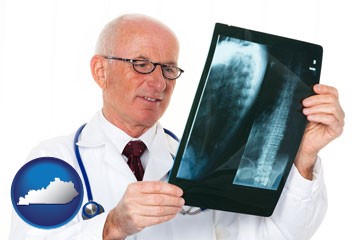 a radiologist looking at an x-ray image - with Kentucky icon
