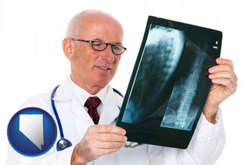 a radiologist looking at an x-ray image - with Nevada icon
