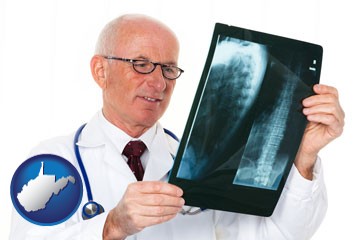 a radiologist looking at an x-ray image - with West Virginia icon